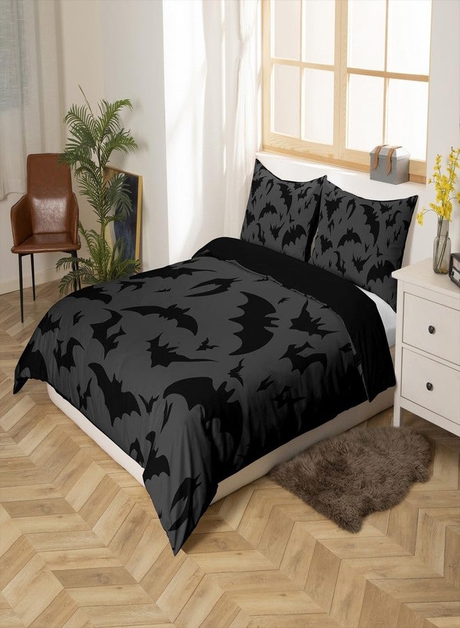 Homewish Bats Pattern Bedding Set,Night Duvet Cover for Kids Teens Boys Girls,Bats Comforter Cover Decorative Room,Black and Gray Quilt Cover with 2 Pillowcases,King Size(No Comforter) - Image 5