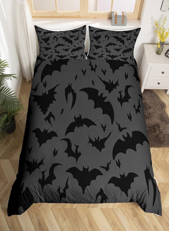 Homewish Bats Pattern Bedding Set,Night Duvet Cover for Kids Teens Boys Girls,Bats Comforter Cover Decorative Room,Black and Gray Quilt Cover with 2 Pillowcases,King Size(No Comforter) - Image 2