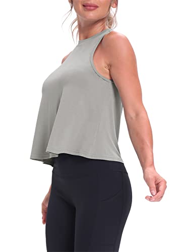 Mippo Workout Tops for Women High Neck Tank Cropped Workout Top Womens Muscle Tank Athletic T Shirts Crop Tees Gray S - Image 4
