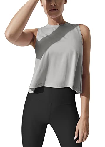 Mippo Workout Tops for Women High Neck Tank Cropped Workout Top Womens Muscle Tank Athletic T Shirts Crop Tees Gray S - Image 1
