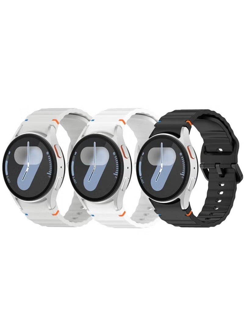 3 PCS Strap for Samsung Galaxy Watch 7 44mm, Silicone Watchband Replacement Bracelet for Samsung Galaxy Watch 7/6/5/4/FE Black, White and Grey - Image 1