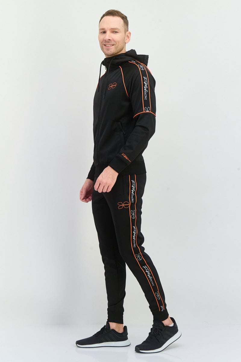 CROSSHATCH Men 2 Piece Brand Logo Tracksuits Set, Black - Image 4