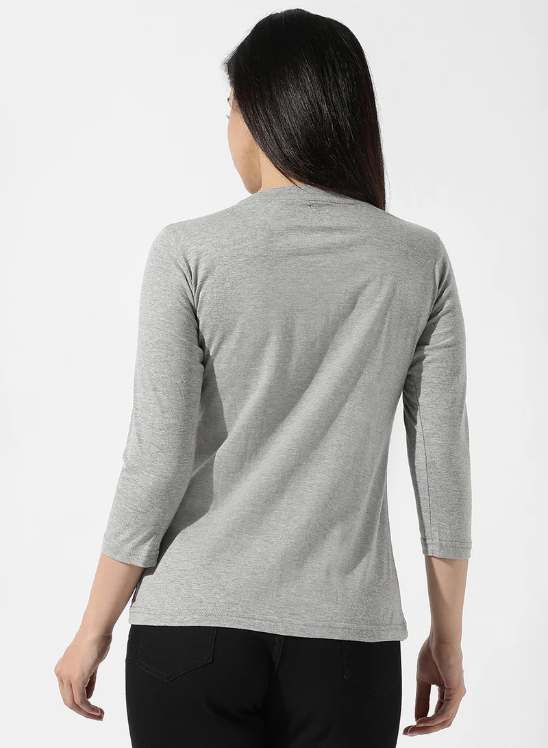 Campus Sutra Women's Solid Light Grey Top