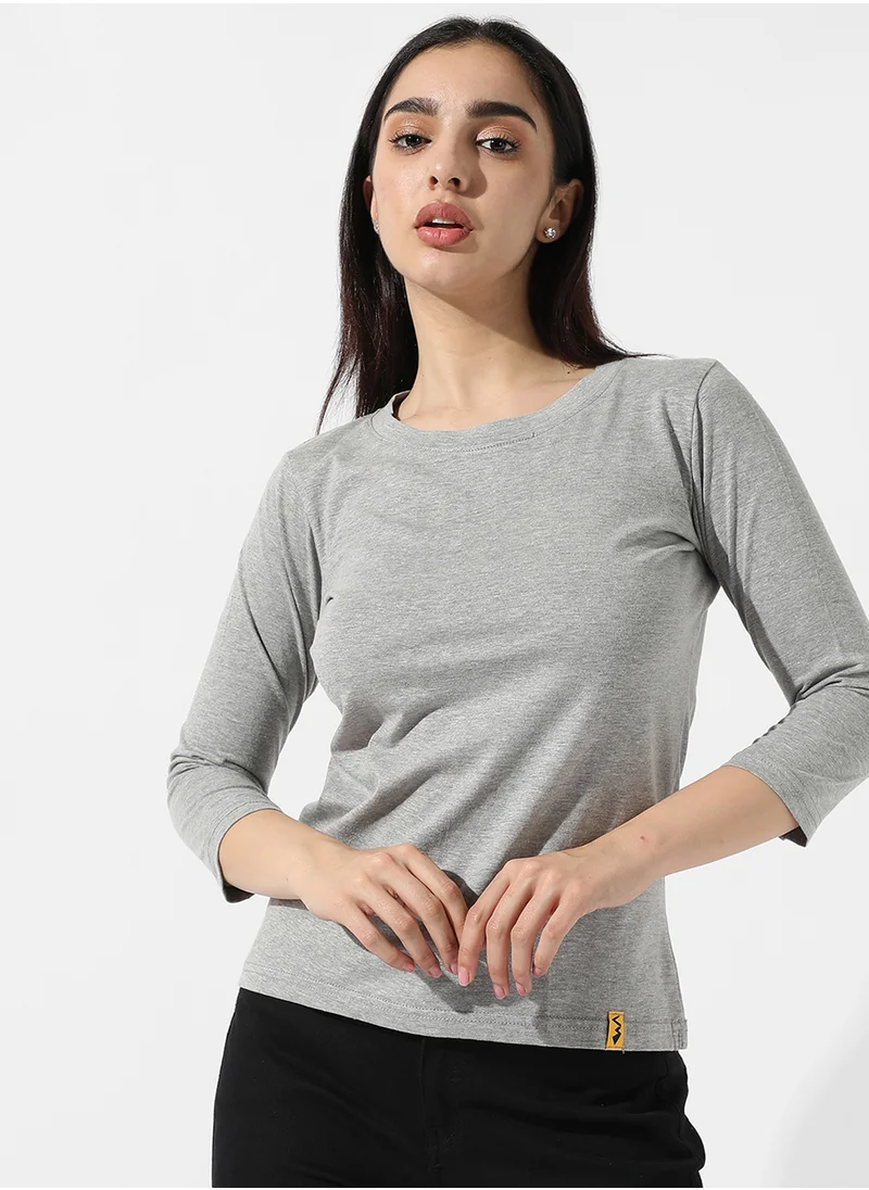 Campus Sutra Women's Solid Light Grey Top