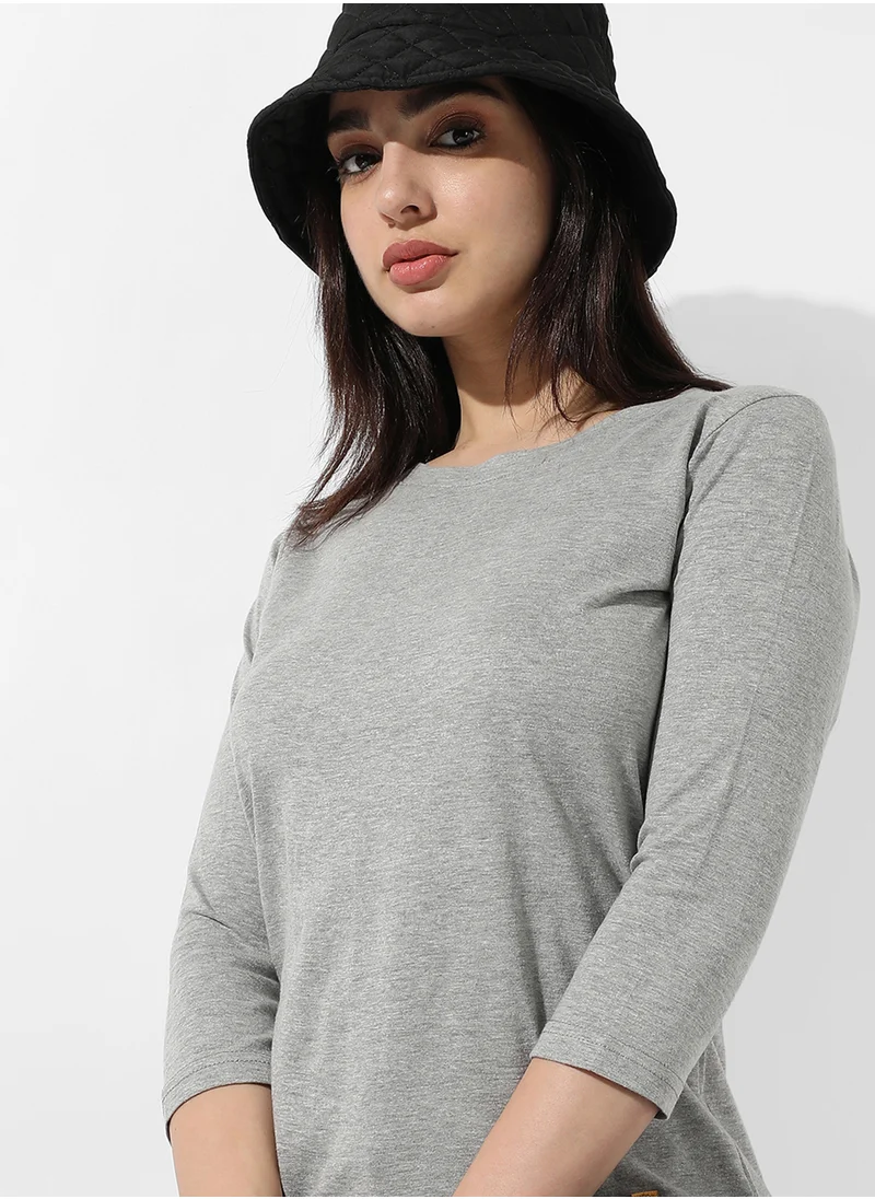Campus Sutra Women's Solid Light Grey Top