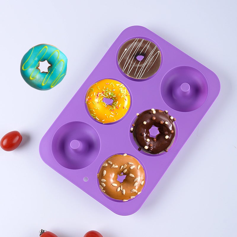 Cross-Border Supply Pumpkin Heart Round Mold 6-Piece Donut 3-Piece Set Baking Tools Silicone Donut Mold(Suit 2: Rose Red round + blue flower shape + green heart shape) - Image 5
