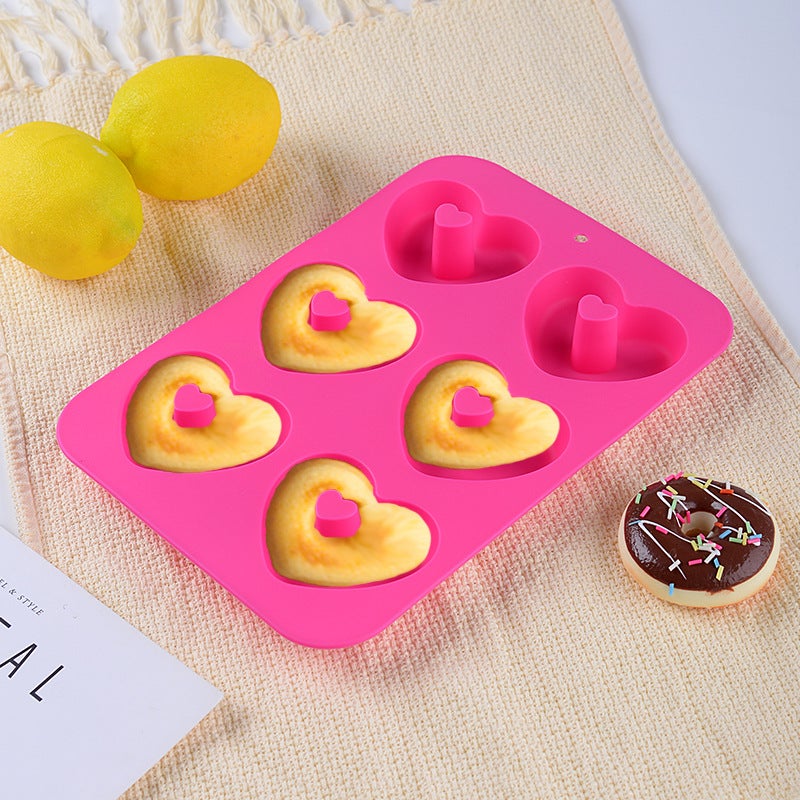 Cross-Border Supply Pumpkin Heart Round Mold 6-Piece Donut 3-Piece Set Baking Tools Silicone Donut Mold(Suit 2: Rose Red round + blue flower shape + green heart shape) - Image 3