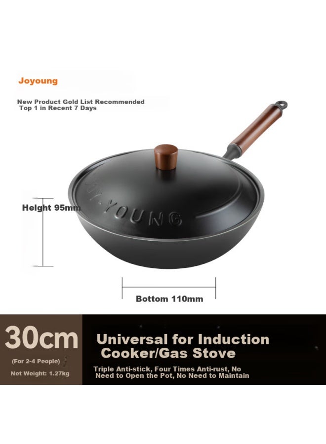 Joyoung Titanium Iron Non-stick Wok, Uncoated Stir-fry Pan, Iron Pan, Lightweight, For Gas Stove, 30cm - Image 1