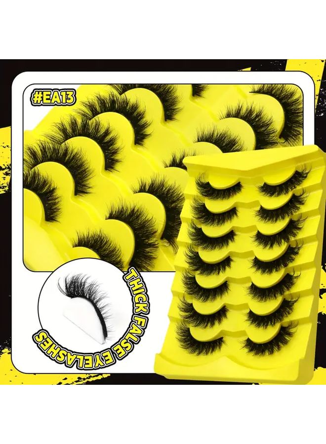 7 Pairs Full Strip False Eyelashes Fluffy Curl Cat Eye Mink EA14 - Image 3