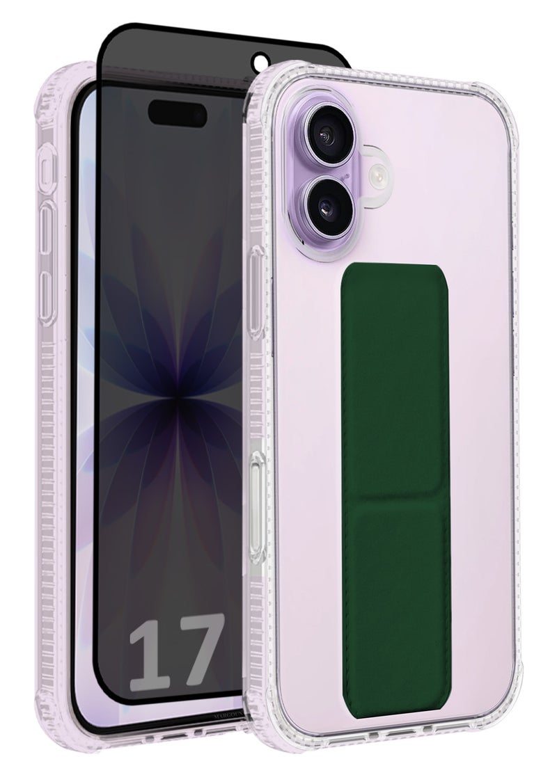 CATANES 2 Packs Finger Grip Clear Case Cover for iPhone 17- Kickstand Car Magnetic Holder Multi-function Protective Two-in-one Case with Privacy Screen Protector - Dark Green - Image 1