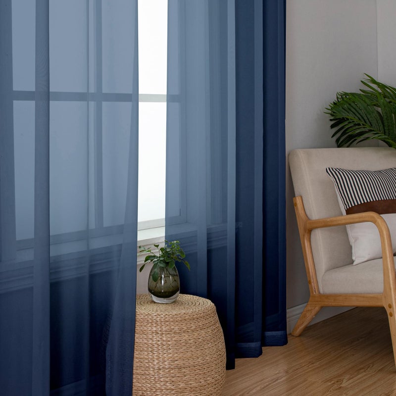 Simplebrand Blue Sheer Curtains 63 Inch Length 2 Panels, Rod Pocket Solid Color Window Sheer Curtain Panels, Elegant Curtains & Drapes for Living Room, Bedroom 2 Panels (Navy Blue, 42" W x 63" L) - Image 5