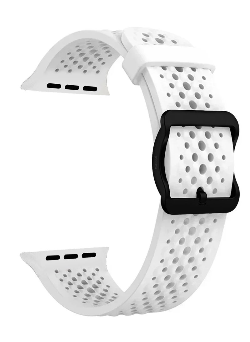 49mm/45mm/44mm/ Sport Silicone Watch Band Compatible with Apple Watch Series 9/8/7/6/5/4/3/2/1 & SE – Breathable Soft Strap with Buckle -  White - Image 1