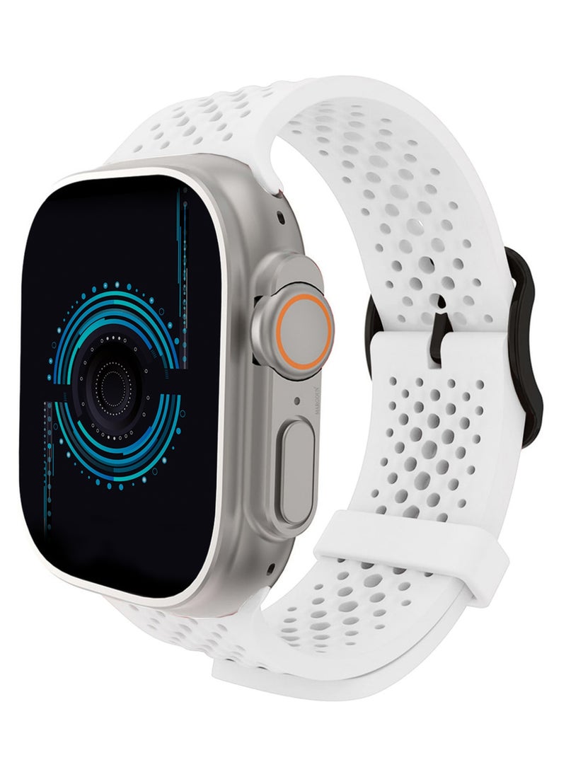 49mm/45mm/44mm/ Sport Silicone Watch Band Compatible with Apple Watch Series 9/8/7/6/5/4/3/2/1 & SE – Breathable Soft Strap with Buckle -  White - Image 4