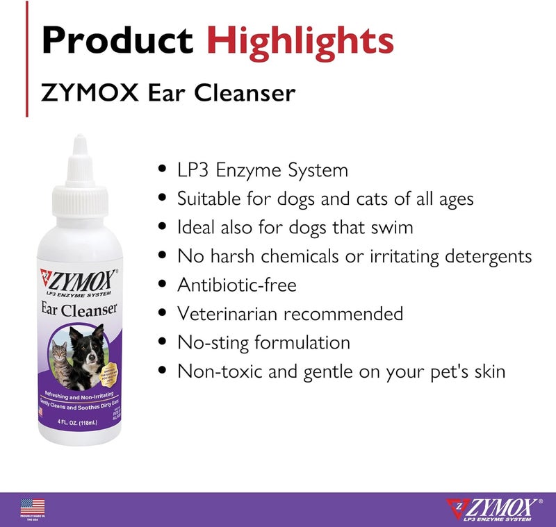 ZYMOX Ear Cleanser for Cats and Dogs - 4 oz. Bottle - Gentle and Non-Irritating Ear Cleaning Solution - Image 3