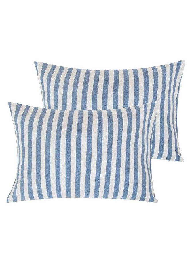 NTBAY 2 Pack 100% Organic Jersey Cotton Toddler Pillowcases Super Soft And Breathable Yarn Dyed 13X18 Nursery Pillow Cases With Envelope Closure 13"X18" Blue And White Stripe - Image 2
