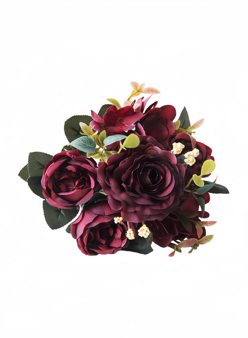 1pc Vintage Mixed Bouquet - Hydrangea, Peony, Hibiscus, Rose Artificia l Flowers | Suitable for home-and-kitchen/home-decor/artificial-flora/artificial-flowers/Eid gifts/ hotels/ reunion/ high temperature resistant/long-lasting decoration. - Image 1