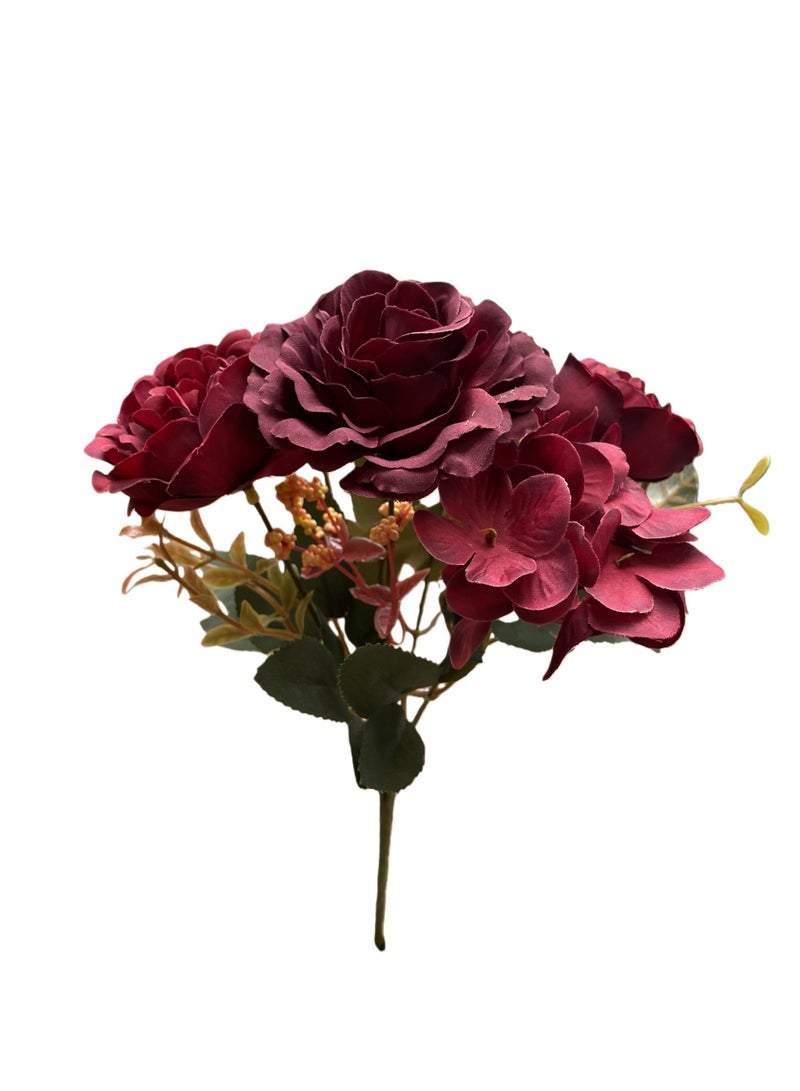 1pc Vintage Mixed Bouquet - Hydrangea, Peony, Hibiscus, Rose Artificia l Flowers | Suitable for home-and-kitchen/home-decor/artificial-flora/artificial-flowers/Eid gifts/ hotels/ reunion/ high temperature resistant/long-lasting decoration. - Image 4