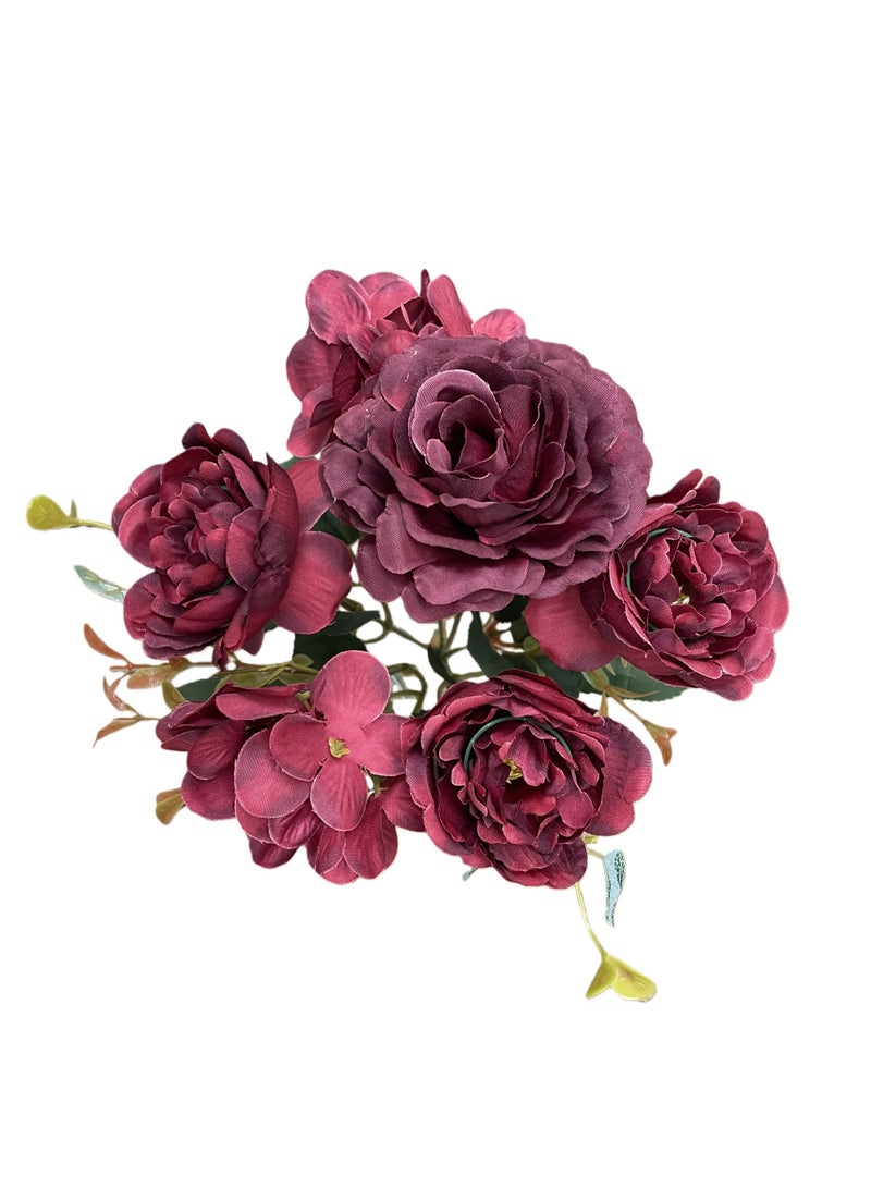 1pc Vintage Mixed Bouquet - Hydrangea, Peony, Hibiscus, Rose Artificia l Flowers | Suitable for home-and-kitchen/home-decor/artificial-flora/artificial-flowers/Eid gifts/ hotels/ reunion/ high temperature resistant/long-lasting decoration. - Image 3