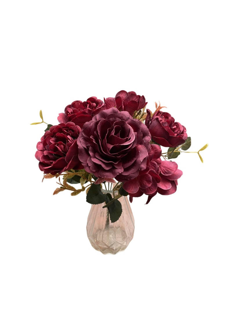 1pc Vintage Mixed Bouquet - Hydrangea, Peony, Hibiscus, Rose Artificia l Flowers | Suitable for home-and-kitchen/home-decor/artificial-flora/artificial-flowers/Eid gifts/ hotels/ reunion/ high temperature resistant/long-lasting decoration. - Image 5