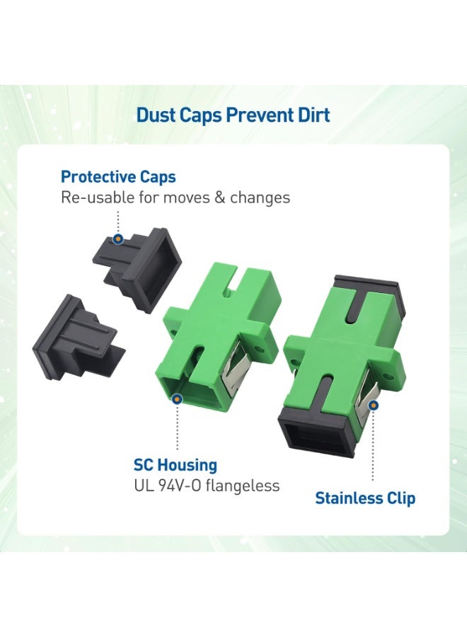 igeekwell SC Fiber Optic Adapter Female to Female APC Simplex Single Mode Fiber Optical Coupler Network Internet Connector Adapter with Mount Panel (Green 6-Pack) - Image 3