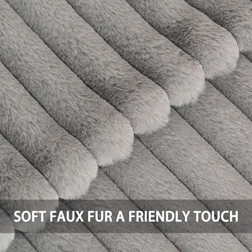 Aegero Pack of 2 Faux Fur Christmas Throw Pillow Covers 18x18 Inch Soft Plush Striped Neutral Couch Pillow Cover with Velvet Back Modern Home Decor for Sofa Living Room Couch Bed Dark Grey - Image 3