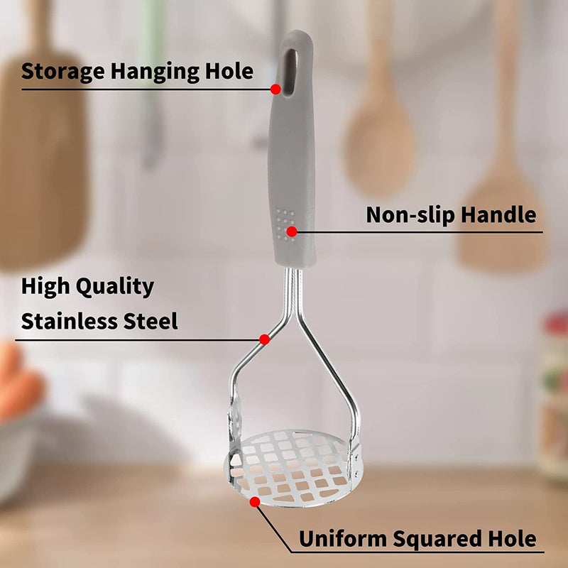 DANSR DANSR Potato Masher Stainless Steel Potato Ricer Masher Kitchen Gadget with NonSlip Handle Masher Utensil for Mashed Potato Vegetables Fruits Baby Food Black Pack of 2 Random Pack of 2  - Image 2