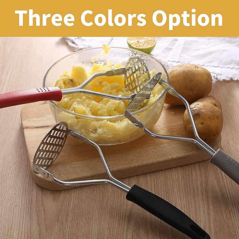 DANSR DANSR Potato Masher Stainless Steel Potato Ricer Masher Kitchen Gadget with NonSlip Handle Masher Utensil for Mashed Potato Vegetables Fruits Baby Food Black Pack of 2 Random Pack of 2  - Image 4