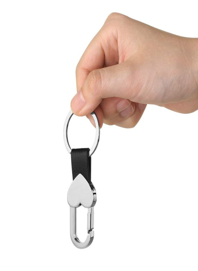 PESOENTH Men Leather Keyring Heart Car Key Chain Ring Bag Charms Black Leather Car Smart Keychain Women Cute Clip on Belt Loops Pants Buckle for Women - Image 2