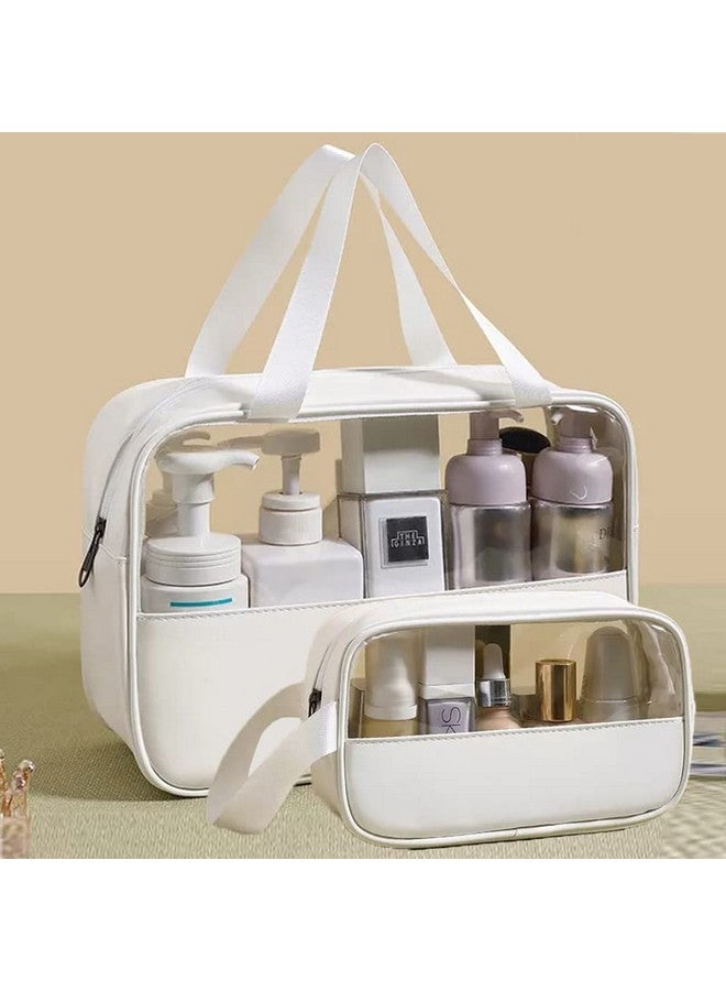 Trendegic Multipurpose Clear PVC Travel Cosmetic Bag Toiletry Makeup Organizer Carry Bag Pouch for Women Girls (White 2PC) - Image 2