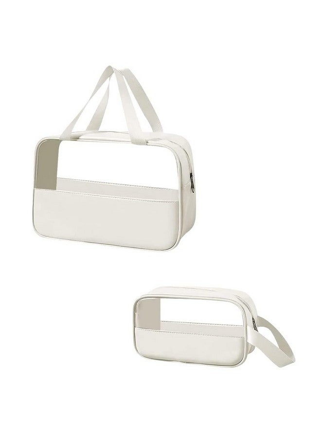 Trendegic Multipurpose Clear PVC Travel Cosmetic Bag Toiletry Makeup Organizer Carry Bag Pouch for Women Girls (White 2PC) - Image 1