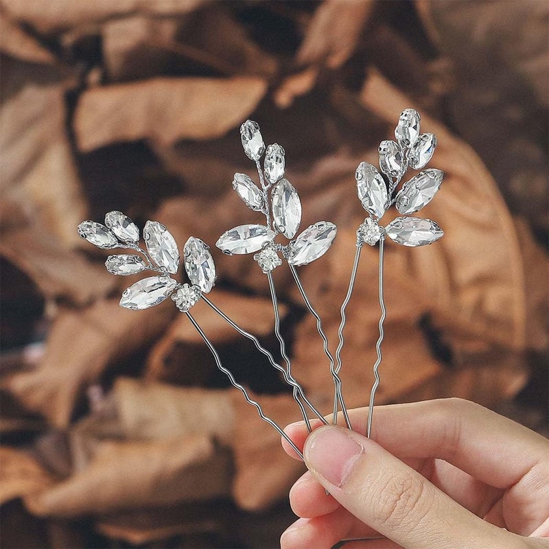 EASEDAILY دبابيس شعر زفاف كريستالية من إيزدايلي فضية مع حبات رينستون - قطع شعر زفاف وإكسسوارات حفلات تخرج للعرائس والنساء (عبوة من 3) - Image 2