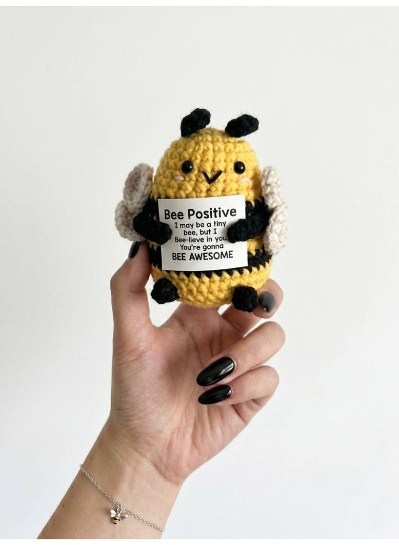 Aura Style Handmade Crochet Bee Plush Toy for Kids & Adults, Motivational Desk Decor Gift, Yellow/Black - Image 3