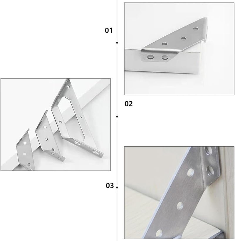 12Pcs Stainless Steel Trapezoid Angle Brackets Silver Corner Braces For Furniture Frame Reinforcement - Image 4