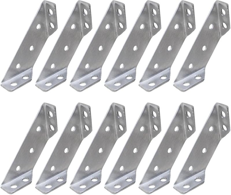 12Pcs Stainless Steel Trapezoid Angle Brackets Silver Corner Braces For Furniture Frame Reinforcement - Image 1