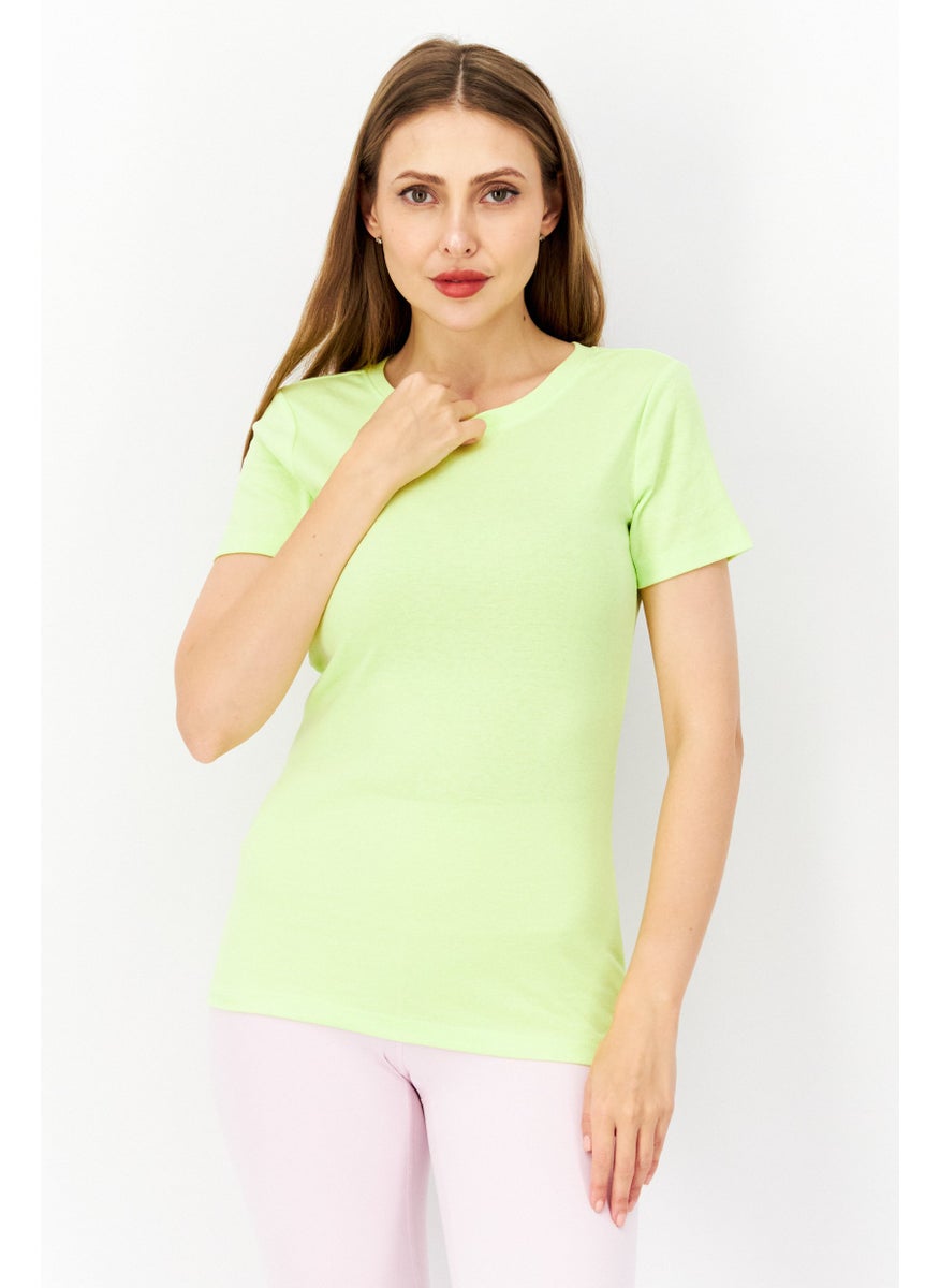 Eddie Bauer - Women Round Neck Short Sleeves Plain T-Shirt, Lime Green - Image 1