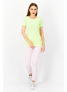 Eddie Bauer Women Round Neck Short Sleeves Plain T-Shirt, Lime Green  - Image 3