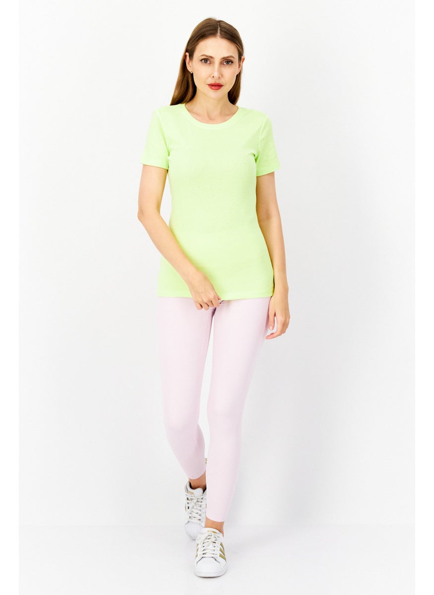 Eddie Bauer - Women Round Neck Short Sleeves Plain T-Shirt, Lime Green - Image 1