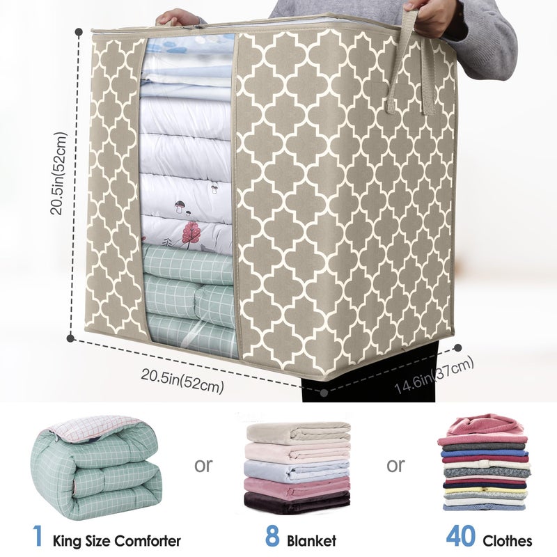 Wiselife Storage Bags 8 Pack/100L Large Blanket Clothes Organization And Storage Containers For Comforters Bedding  Foldable Organizer With Reinforced Handle  Clear Window  Sturdy Zippers Beige - Image 3