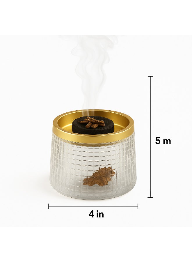 SAQOWARE Alsaqer Crystal Glass Bakhoor Burner | Oud burner | Incense Bakhoor Charcoal Burner | Frankincense Burner | Madkhan | Mabkhara | Bakhoor Gold Incense Burner (Clear) - Image 2