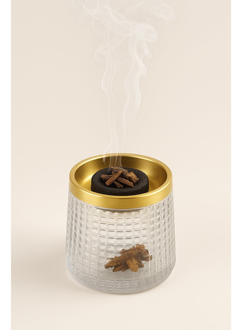 SAQOWARE Alsaqer Crystal Glass Bakhoor Burner | Oud burner | Incense Bakhoor Charcoal Burner | Frankincense Burner | Madkhan | Mabkhara | Bakhoor Gold Incense Burner (Clear) - Image 3