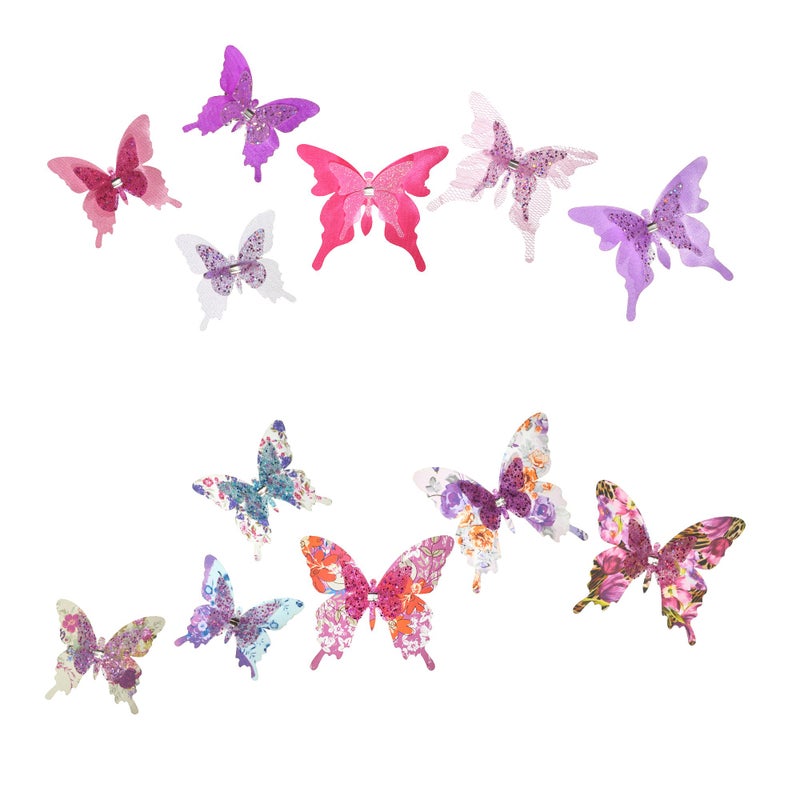 Roser Life Roser Life Craft ButterfliesDecorative Artificial Butterfly ClipsButterfly DecorationsFloral ButterfliesHandmade Vintage OrnamentParty Garden Outdoor Decor Purple PinkPack of 12 