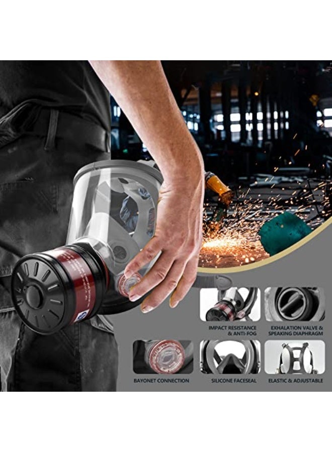 Full Face Gas Mask, Gas Masks Survival Nuclear and Chemical with 40mm Activated Carbon Filter - Image 2