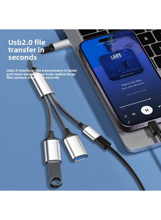 Mobile Phone Expansion Dock Computer Three-in-one Docking Station U Disk Mouse Extension Cable Splitter Usb Multi-port Expander-Color:Type-c To Usb One To Three 60w (grey) - Image 3