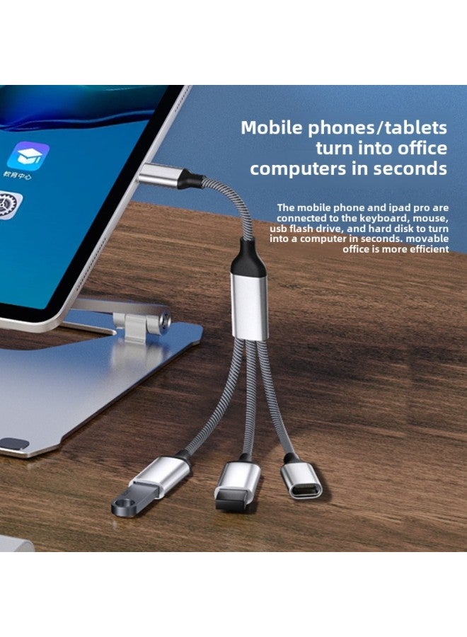 Mobile Phone Expansion Dock Computer Three-in-one Docking Station U Disk Mouse Extension Cable Splitter Usb Multi-port Expander-Color:Type-c To Usb One To Three 60w (grey) - Image 5