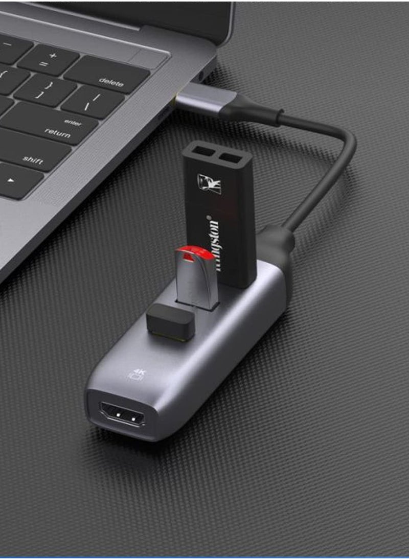 Excefore - USB C to HDMI Adapter with 3 USB 3.0 Ports, HDMI 4K Output, Compatible with MacBook Pro, iPad, XPS, Surface, Android, and More, DP Alternative Mode Required - Image 1