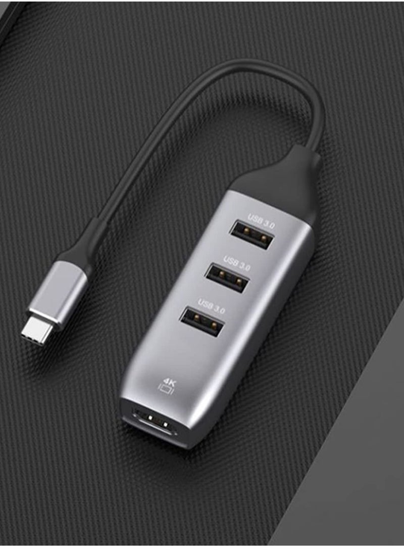 Excefore - USB C to HDMI Adapter with 3 USB 3.0 Ports, HDMI 4K Output, Compatible with MacBook Pro, iPad, XPS, Surface, Android, and More, DP Alternative Mode Required - Image 1