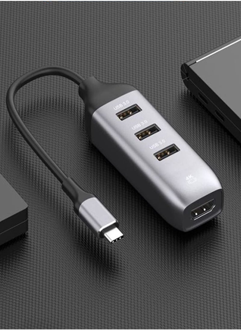Excefore - USB C to HDMI Adapter with 3 USB 3.0 Ports, HDMI 4K Output, Compatible with MacBook Pro, iPad, XPS, Surface, Android, and More, DP Alternative Mode Required - Image 1