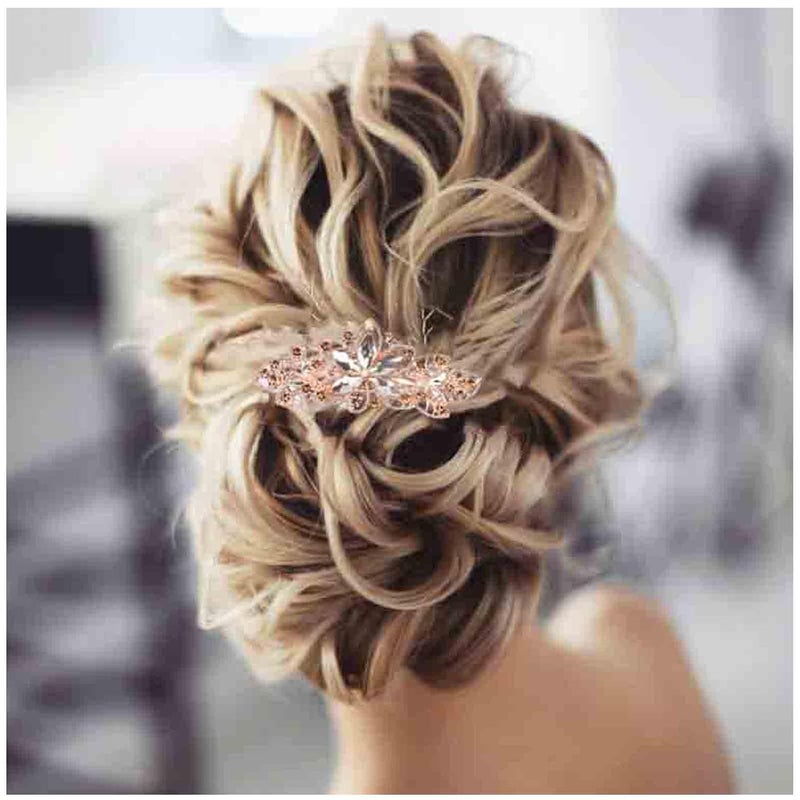 Crystal Wedding Hair Clip Barrette Gold Rhinestone Hair Barrette Bling Bridal Headpieces Decorative Head Clip Headwear Crystal Hair Clip Bride Hair Accessories for Women and Girls Gold