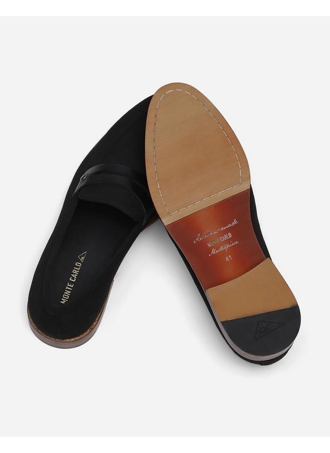 Monte Carlo - Monte Carlo Mens Black Solid Slip on Micro Fiber Penny Loafers (201823FW-1-10) - Image 1