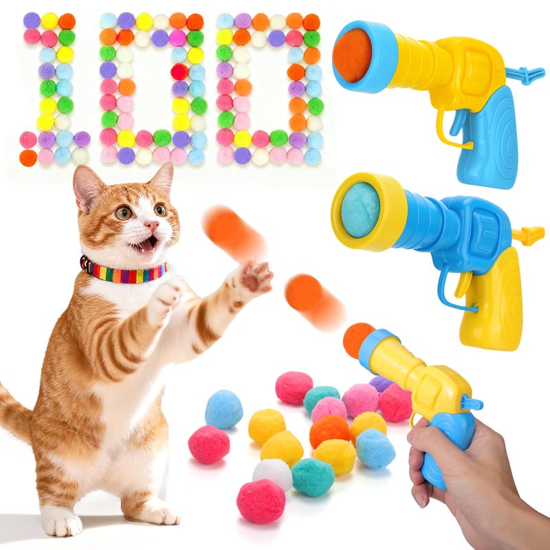 Mity rain 102PCS Cat Ball Launchers & Pom Pom Balls Interactive Cat Toy Set â€“ Safe Soft Plush Kitten Toys for Indoor Cats, Fun Kitten Toys for Endless Active Play (Christmas) - Image 1